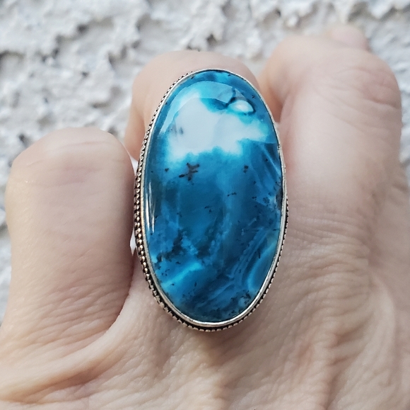 New Oversized Amazing Dendritic Opal 925 Silver Statement Ring. - Picture 5 of 16